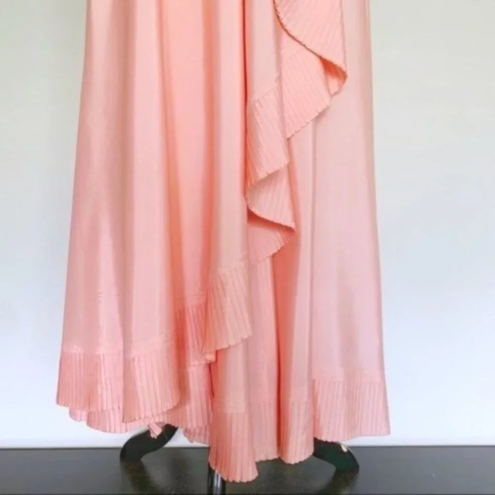 Vintage 80s Lillie Rubin x Albert Capraro Pink Ruffle Formal Dress Gown XXS/XS - Picture 9 of 13